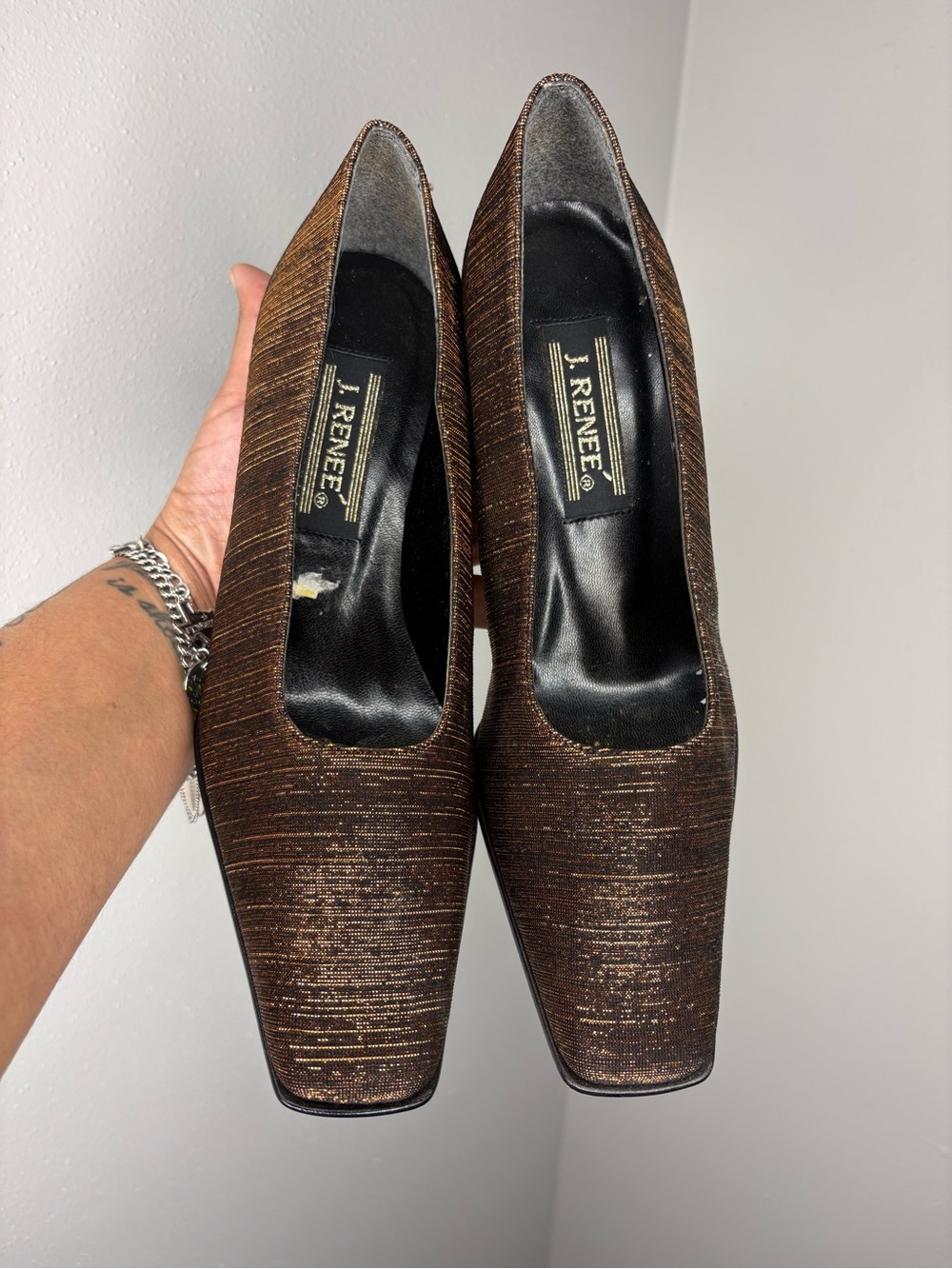 J.Renee Metallic Brown Square-Toe Pumps